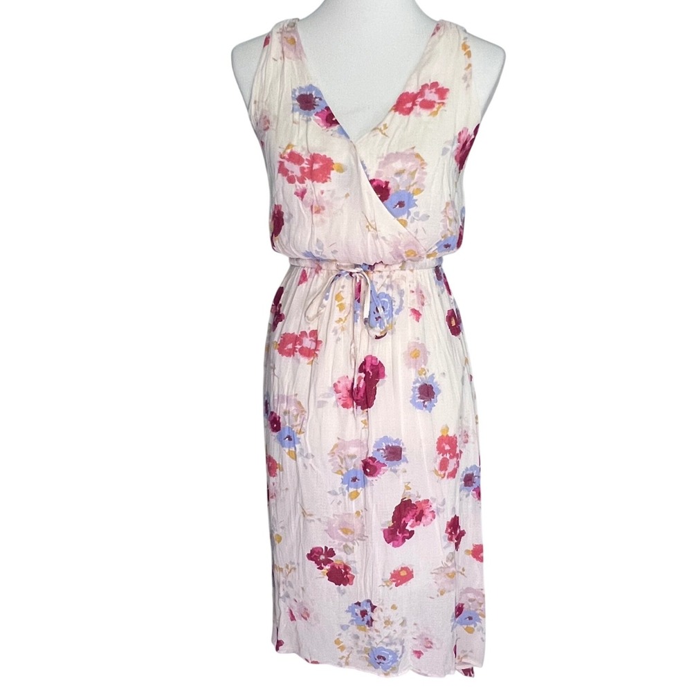 Lucky Brand Floral High-Low Midi Dress Cream Pink XS Sleeveless Wrap V-Neck
